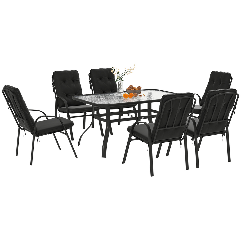 Patio Dining Set – Glass Table with Parasol Slot