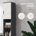 kleankin Line Embossed Tall Bathroom Storage Cabinet with Three-position Adjustable Shelves for Minimalist Style - Grey