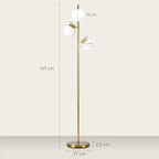 3-Light Tree Floor Lamps for Living Room, Modern Standing Lamp for Bedroom with Globe Lampshade, 3000K/4000K/6000K Colour Temperatures, Steel Base, Gold Tone