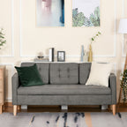 HOMCOM 3 Seater Storage Sofa, Fabric Couch with Hidden Under Seat Storage, Thick Cushions, Compact Space Saving Settee with Rubberwood Legs for Living Room, Apartment, Grey