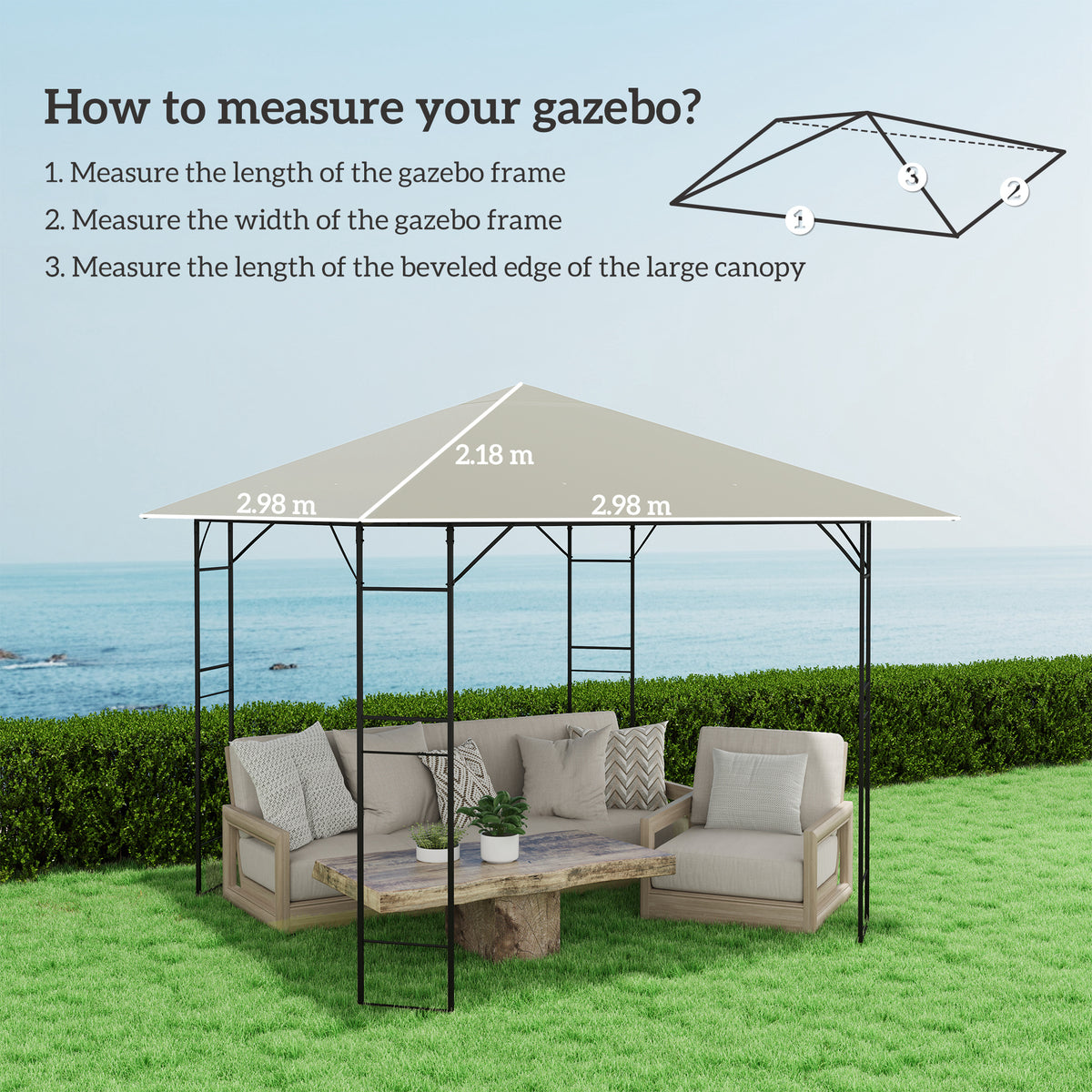 Outsunny 3 x 3(m) Gazebo Canopy Replacement, for 01-0867 - Light Grey