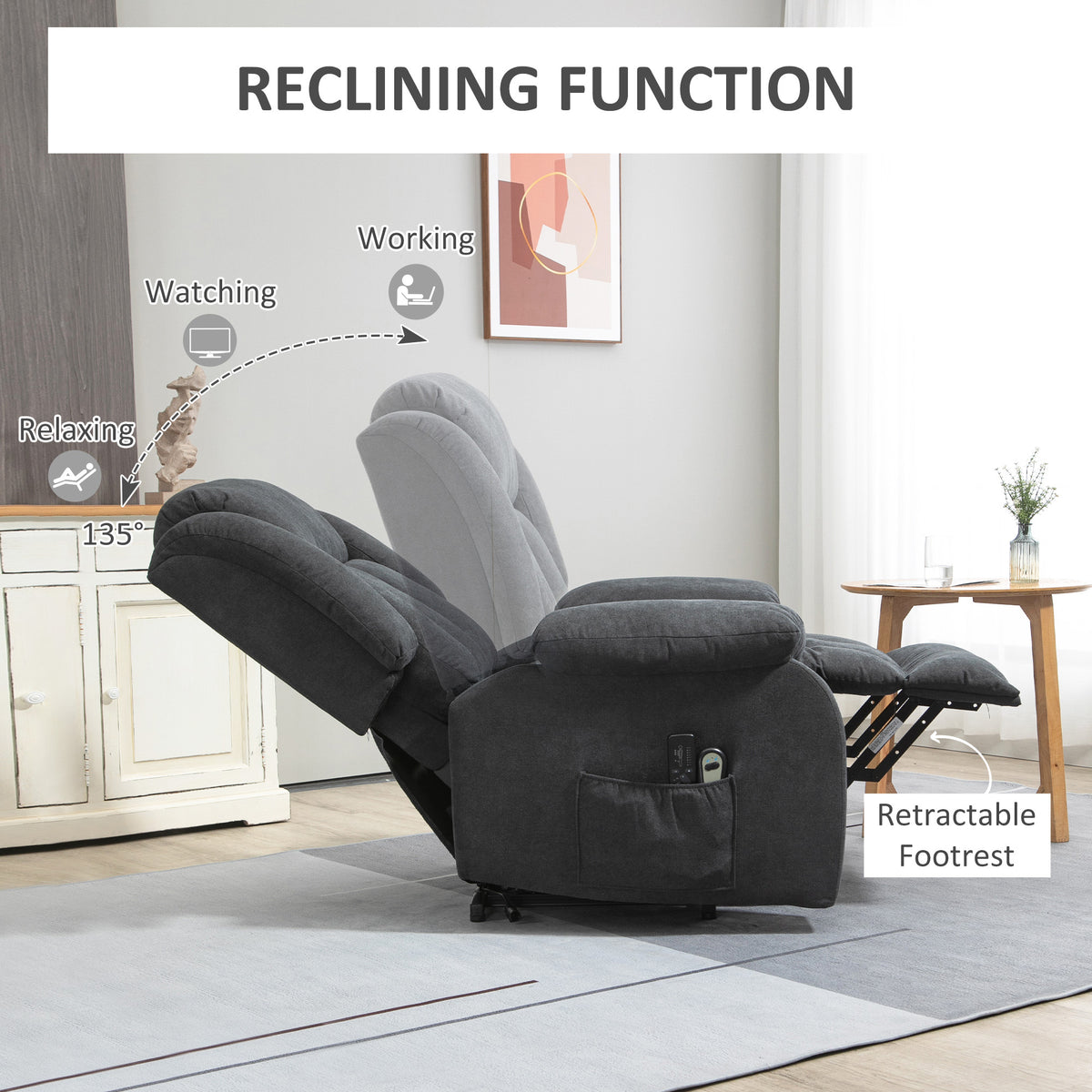 Power Lift Recliner Chair with Vibration Massage, Lift Chair for Elderly with Footrest, Remote, Side Pocket, Dark Grey