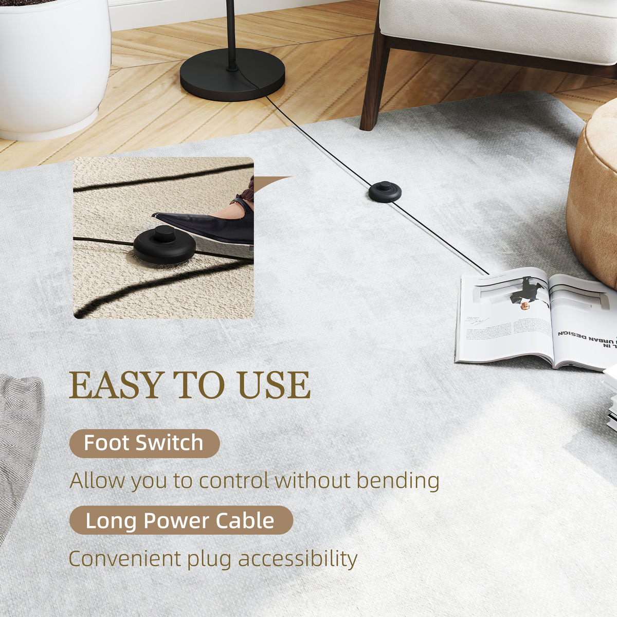 3-Light Tree Floor Lamps for Living Room, Modern Standing Lamp for Bedroom with Globe Lampshade, Steel Base, Bulb not Included, Black
