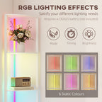 RGB LED Floor Lamp with Shelves, 5-Tier Dimmable Standing Lamp with Adjustable Brightness and Remote Control, Modern Corner Display Shelf Unit for Living Room Bedroom Office, White