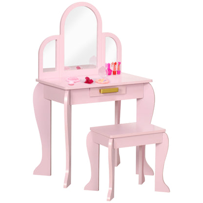 Kids Dressing Table Set, with Mirror and Drawer - Pink