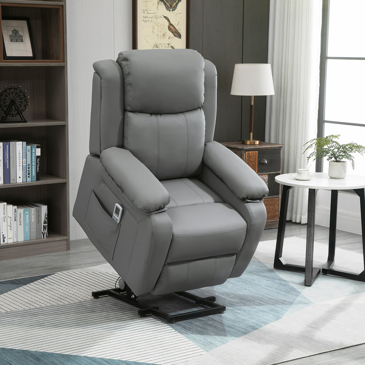 Riser and Recliner Chair with Vibration Massage, PU Leather Power Lift Chair for Elderly, Grey