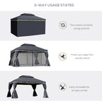 Outsunny 3 x 4m Aluminium Garden Gazebo, Marquee Canopy Shelter Pavilion Party Tent with Nets and Curtains for Garden and Deck, Black