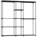 Portable Wardrobe, Open Clothes Wardrobe with 8 Shelves, 3 Hanging Rails, Black