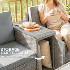 Outsunny 5 Piece Rattan Garden Furniture Set with Storage Table, Footstools, Cushions, Dark Grey