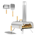 Outsunny Outdoor Pizza Oven, Portable Wood Pellet Pizza Oven with Pizza Stone and Peel, Foldable Legs, Chimney, 12 Inch Wood Fired Pizza Maker for Outdoor Cooking, Stainless Steel