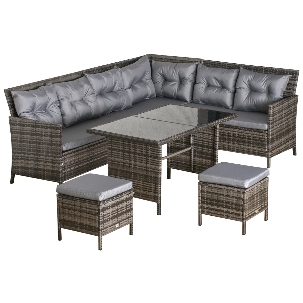 Outsunny 8 Seater Rattan Sofa Set, Rattan Garden Furniture Set with Tempered Glass Table & Thick Cushions, Grey