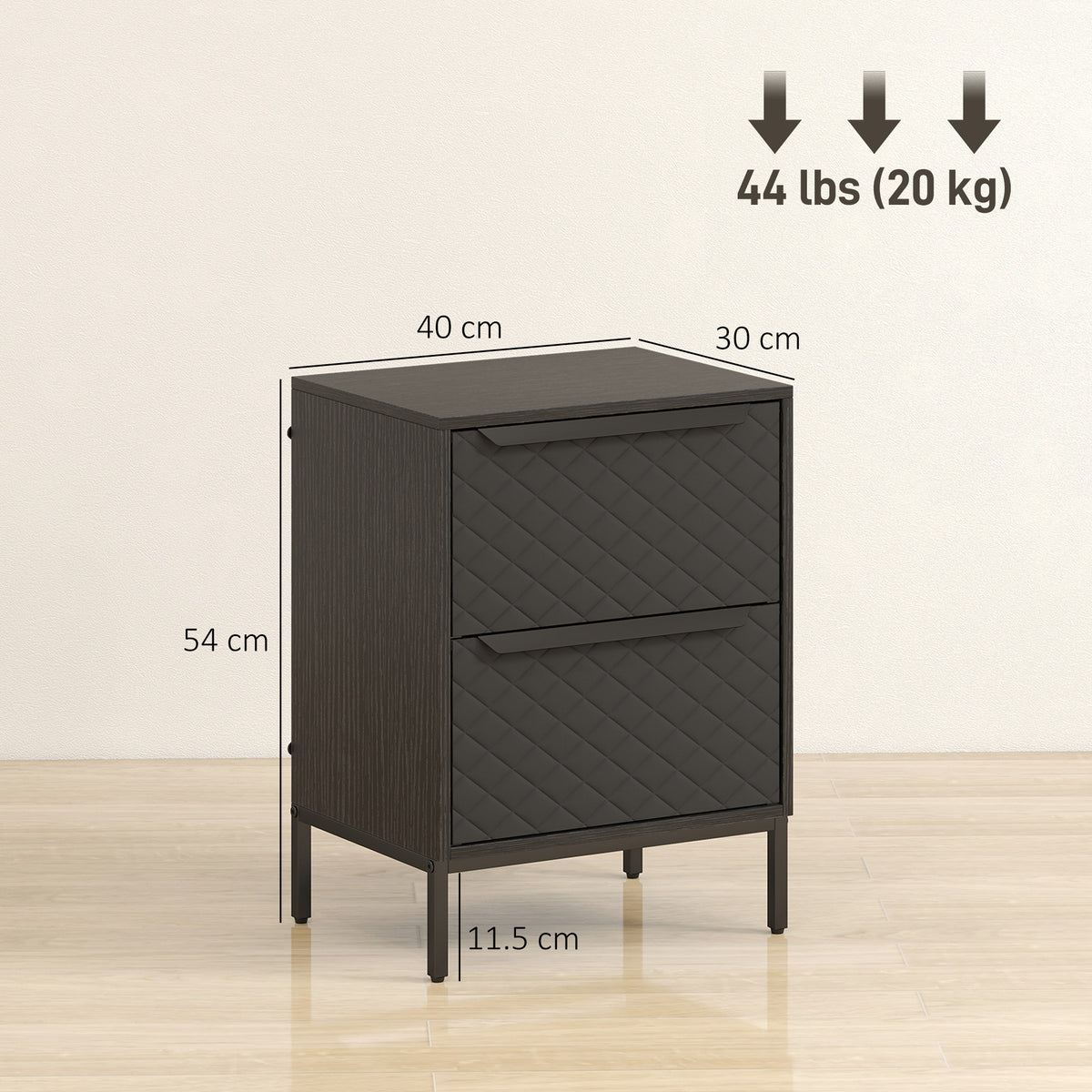 Chest of Drawers, Dresser with 2 Fabric Drawers and Aluminium Handles - Black