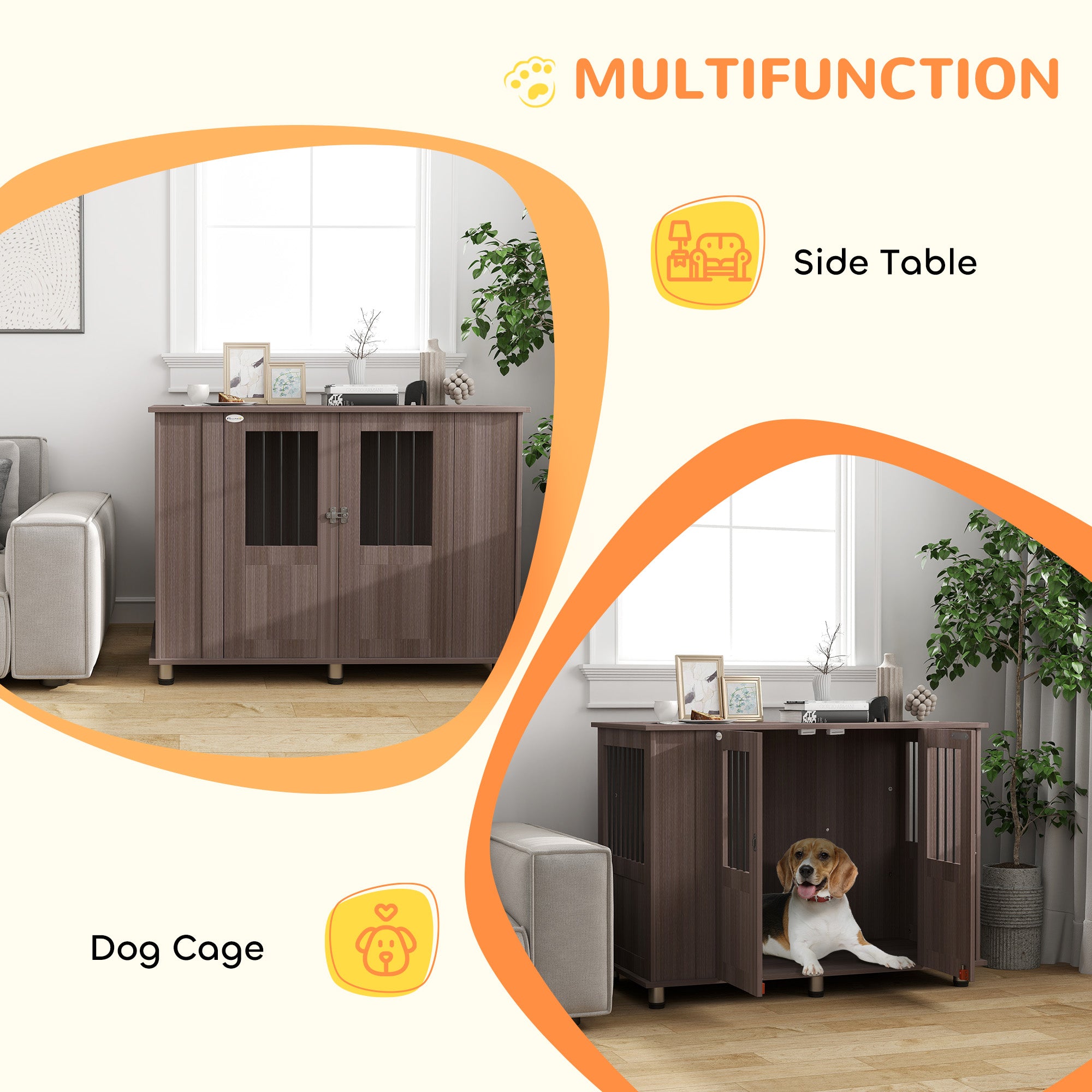 PawHut Dog Crate Table for Medium and Large Dogs with Magnetic Door for Indoor Use, 114 x 60 x 82 cm, Purple