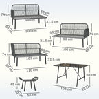 Outsunny 6 Piece Rattan Garden Furniture Set, 8 Seater Garden Corner Sofa with Cushions and Glass Top Table, Orange