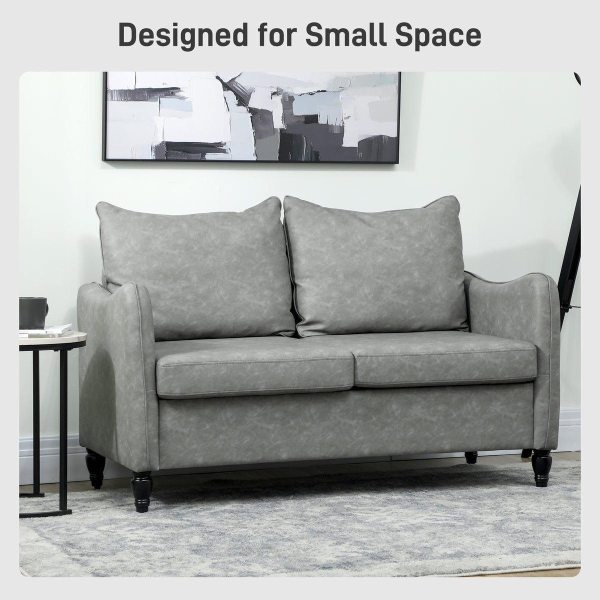 Faux Leather Marble-Effect Two-Seater Sofa - Grey