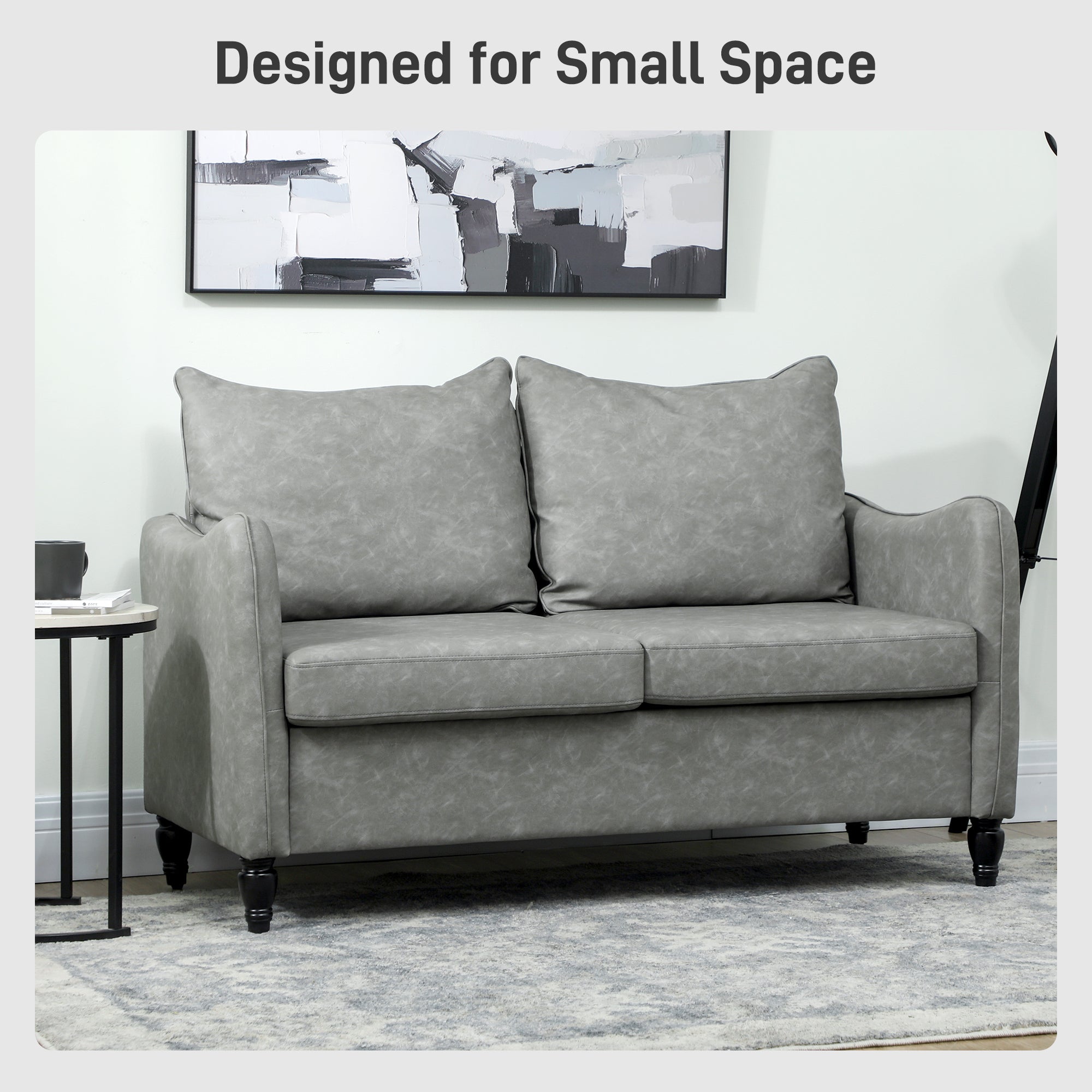 HOMCOM Faux Leather Marble-Effect Two-Seater Sofa - Grey
