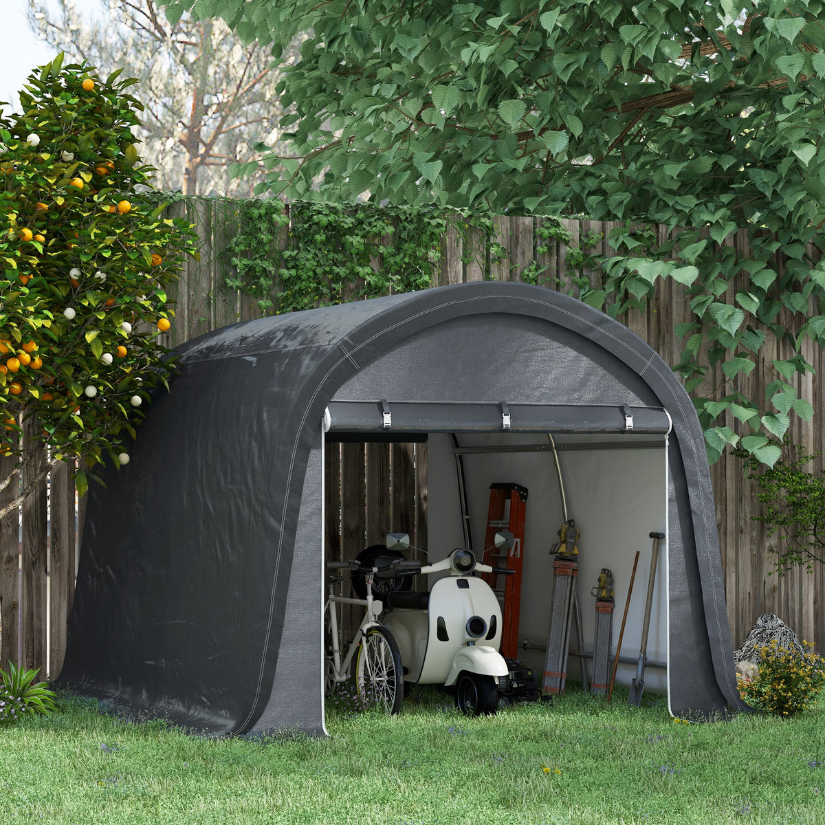 Outsunny 3 x 3(m) Garden Storage Tent, Heavy Duty Outdoor Shed with 2 Doors, Waterproof Portable Shed Storage Shelter with Galvanised Steel Frame for Bike, Motorcycle, Garden Tools, Grey