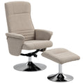 HOMCOM Swivel Recliner Chair with Footstool, Velvet Recliner Armchair with Ottoman, Steel Base, Upholstered Reclining Chair for Living Room, Bedroom, Office, Beige