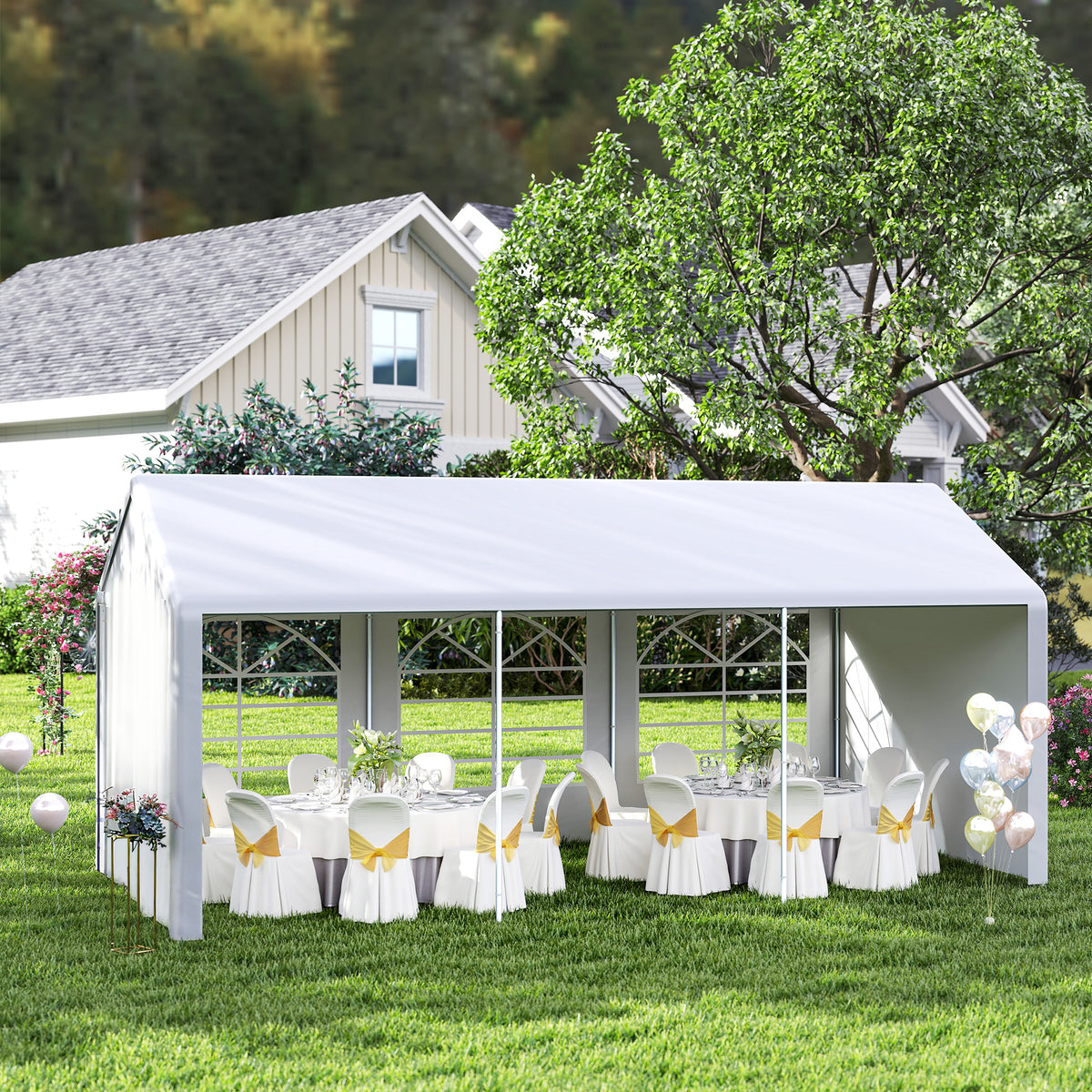 Outsunny 6m x 3m Garden Gazebo Marquee Wedding Shelter Level 4 Wind Protection, White