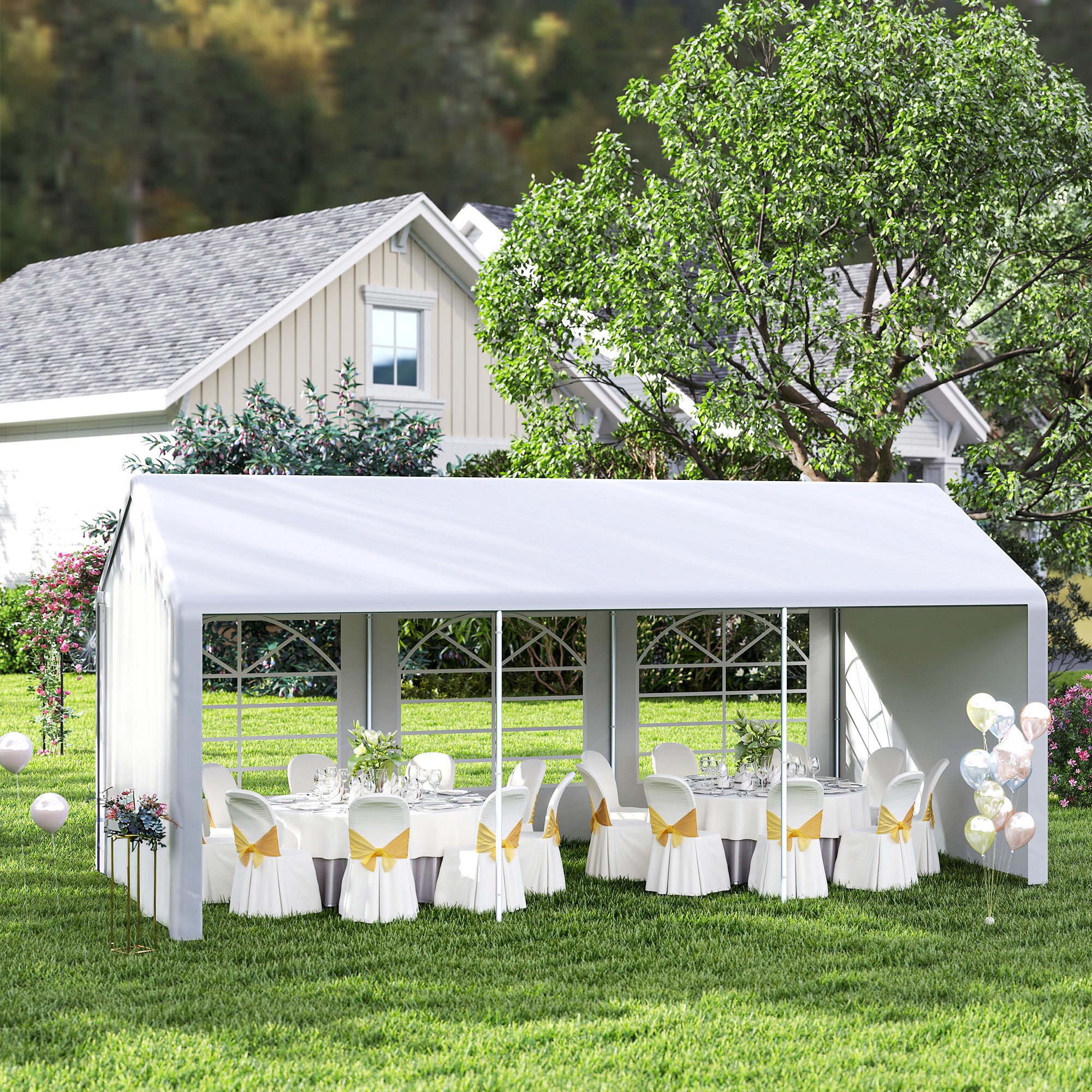 Outsunny 6m x 3m Garden Gazebo Marquee Wedding Shelter Level 4 Wind Protection, White