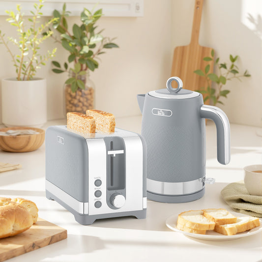 Sleek Textured Kettle and Toaster Set - Grey