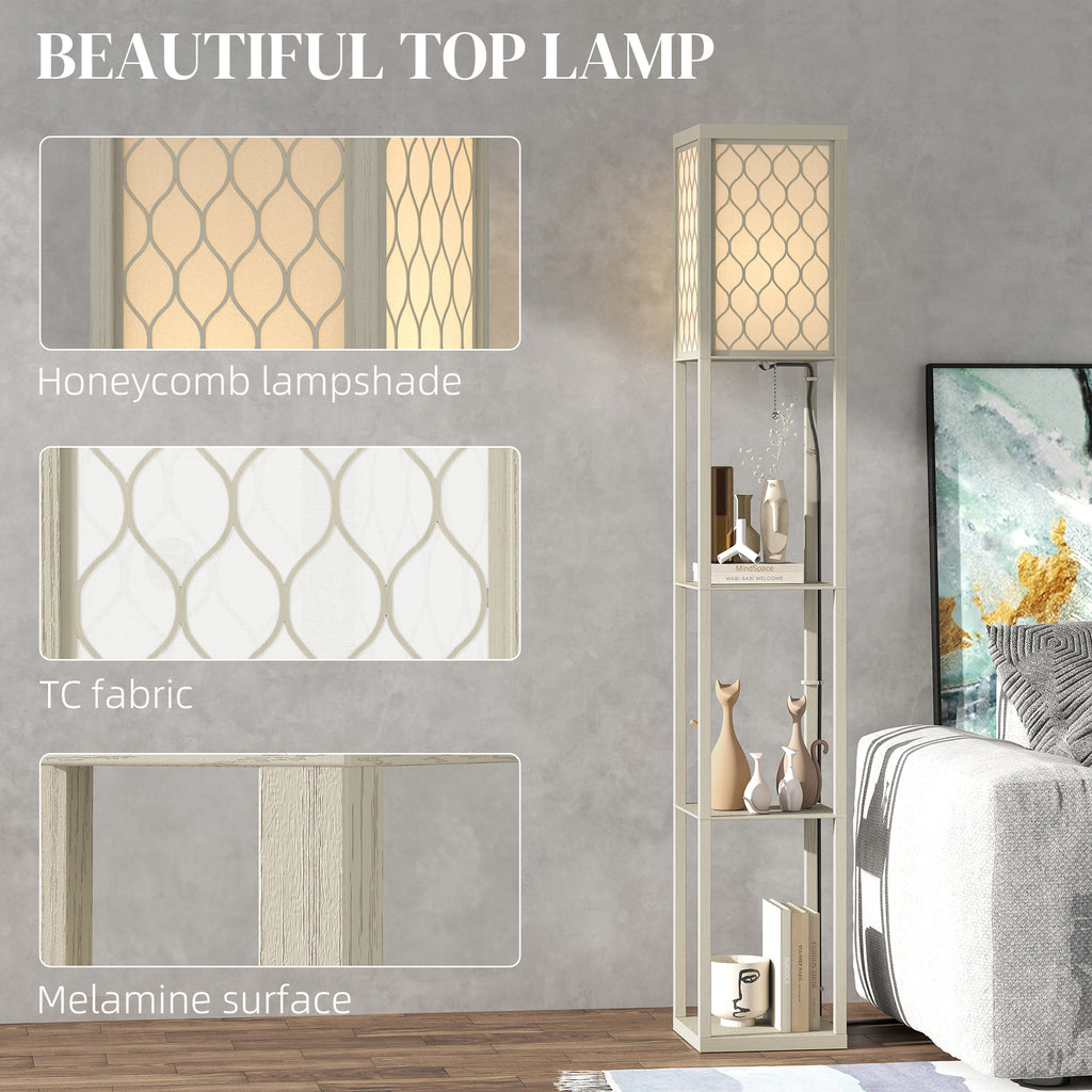 Three-Shelf Standing Lamp - Oak/White