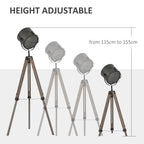 Floor Lamp with Adjustable Tripod for Living Room Bedroom, Vintage Spotlight Reading Lamp with Wood Legs, 115-155cm, Grey