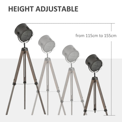 Floor Lamp with Adjustable Tripod for Living Room Bedroom, Vintage Spotlight Reading Lamp with Wood Legs, 115-155cm, Grey
