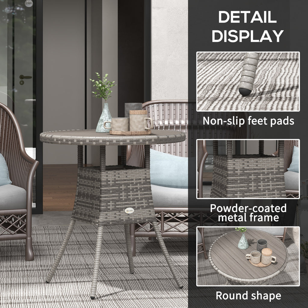 Outsunny 70 cm Wood-Effect Rattan Garden Table - Grey