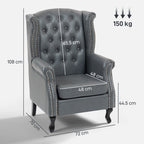 HOMCOM Wingback Accent Chair Tufted Chesterfield-style Armchair with Nail Head Trim for Living Room Bedroom Grey