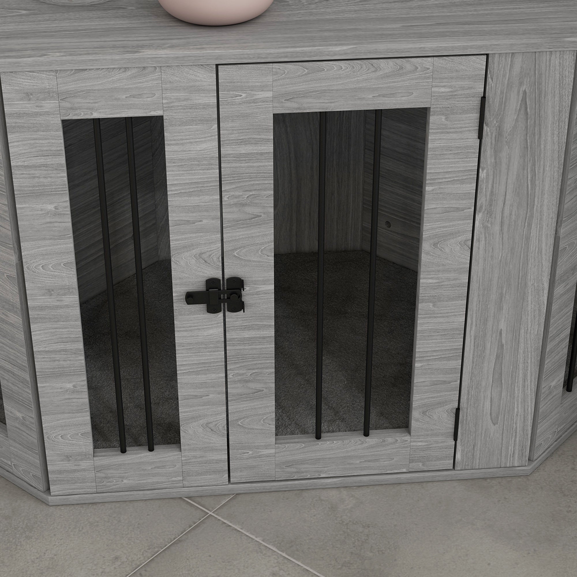 PawHut 2 in 1 Dog Crate Furniture Side Table with Cushion for Medium Dogs, 104 x 55 x 63cm - Grey