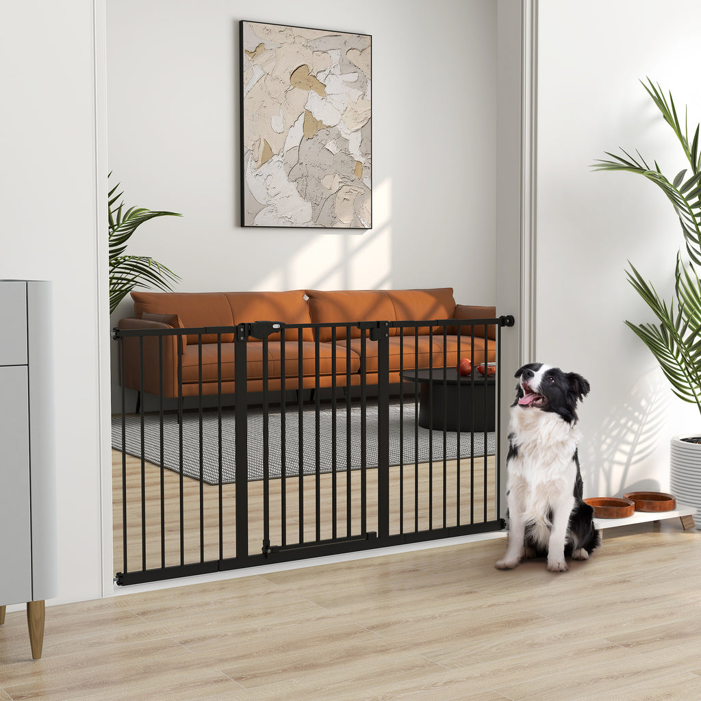 PawHut Adjustable Safety Gate w/ Three Extensions, Four Adjustable Screws, Black