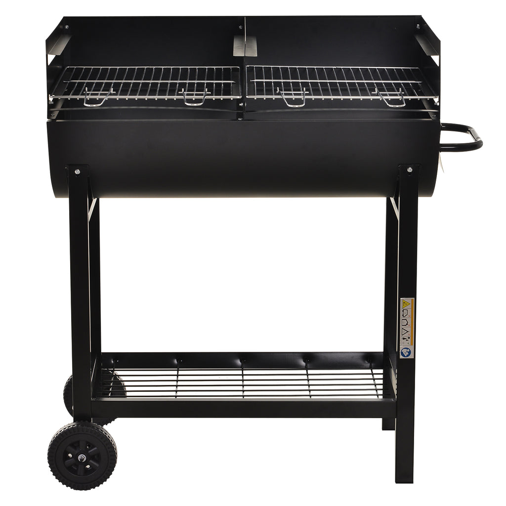 Outsunny Steel 2-Grill Charcoal BBQ w/ Wheels Black
