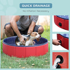 PawHut Foldable Dog Pool for Puppies and Ducks, Thickened PVC Dog Paddling Pool Bath Tub Hard Board, Anti-Slip Bottom and Drainage Hole, 80 x 20cm, Red and Blue