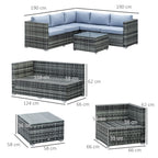 Outsunny Four-Piece Rattan Sofa Set with 11 Cushions, Steal Frame - Grey