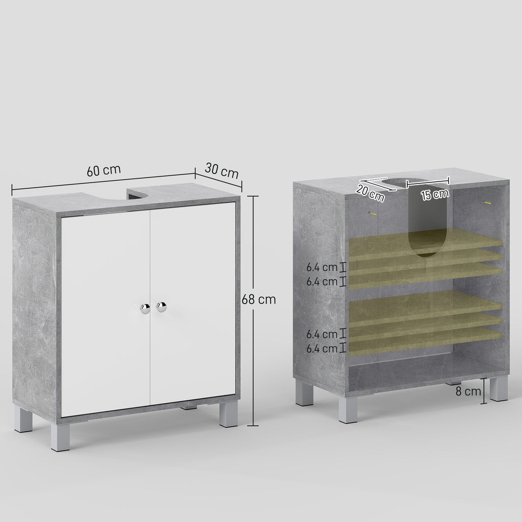 kleankin Under Sink Cabinet, Bathroom Vanity Unit, Storage Cupboard with Adjustable Shelves, White and Grey
