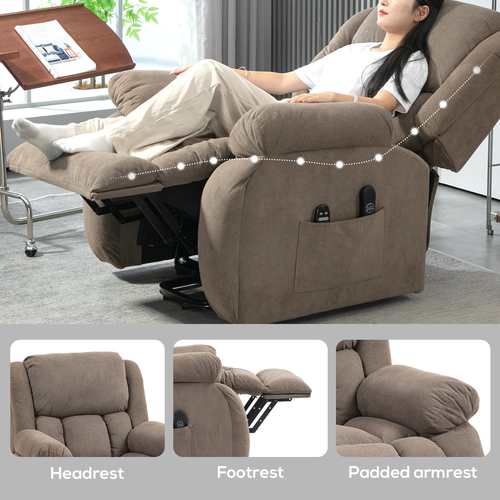 HOMCOM Riser Recliner Armchair with 8 Vibration Massage and Lumbar Heater, Wide Seat, USB Port, Light Brown