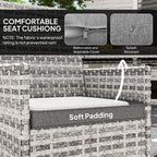 Outsunny Rattan Garden Furniture Set, Outdoor Dining Table and Chairs 4 Seater with Cushions, Square Tempered Glass Top, 4 Armchairs, for Balcony, Terrace, Conservatory, Mixed-Grey
