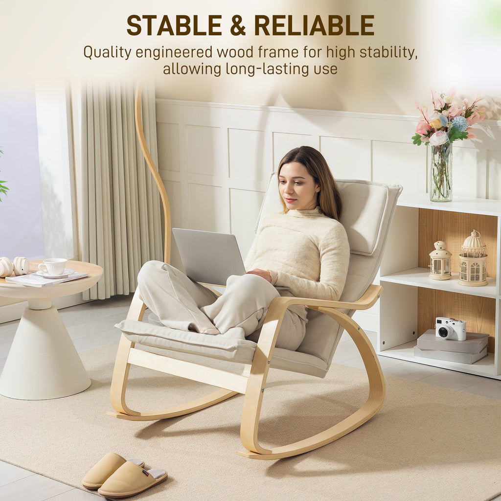 HOMCOM Comfortable Relax Rocking Chair, Upholstered Lounge Chair Recliner with High Back and Headrest for Living Room, Bedroom, Cream White