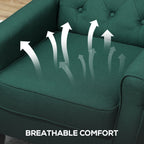 HOMCOM Wingback Accent Chair, Retro Upholstered Button Tufted Occasional Chair for Living Room and Bedroom, Dark Green