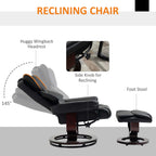 HOMCOM 360° Swivel Recliner Chair with Footstool, PU Leather Manual Recliner Armchair with Footstool, Solid Wood Base, Upholstered Reclining Chair for Living Room, Bedroom, Office, Black
