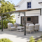 Outsunny 3.4 x 3 m Metal Lean-to Pergola, Wall-Mounted Garden Pergola with Polycarbonate Roof and Metal-Aluminium Frame, Heavy Duty Hardtop Gazebo for Outdoor Patios, BBQ, Brown