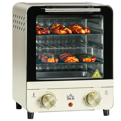 Mini Oven, 15 Litres Electric Oven and Grill with 60-230? Adjustable Temperature, 60 Minute Timer, Include Baking Tray, Wire Rack and Crumb Tray, 1000W, Cream White
