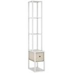 Floor Lamp with Shelves, LED Column Modern Standing Lamp with Fabric Drawer, Adjustable Brightness, Foot Switch for Living Room, Bedroom, Office, White