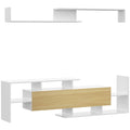 TV Cabinet with Wall Shelf for Wall-Mounted 65" TVs or Standing 40" TVs - White and Natural