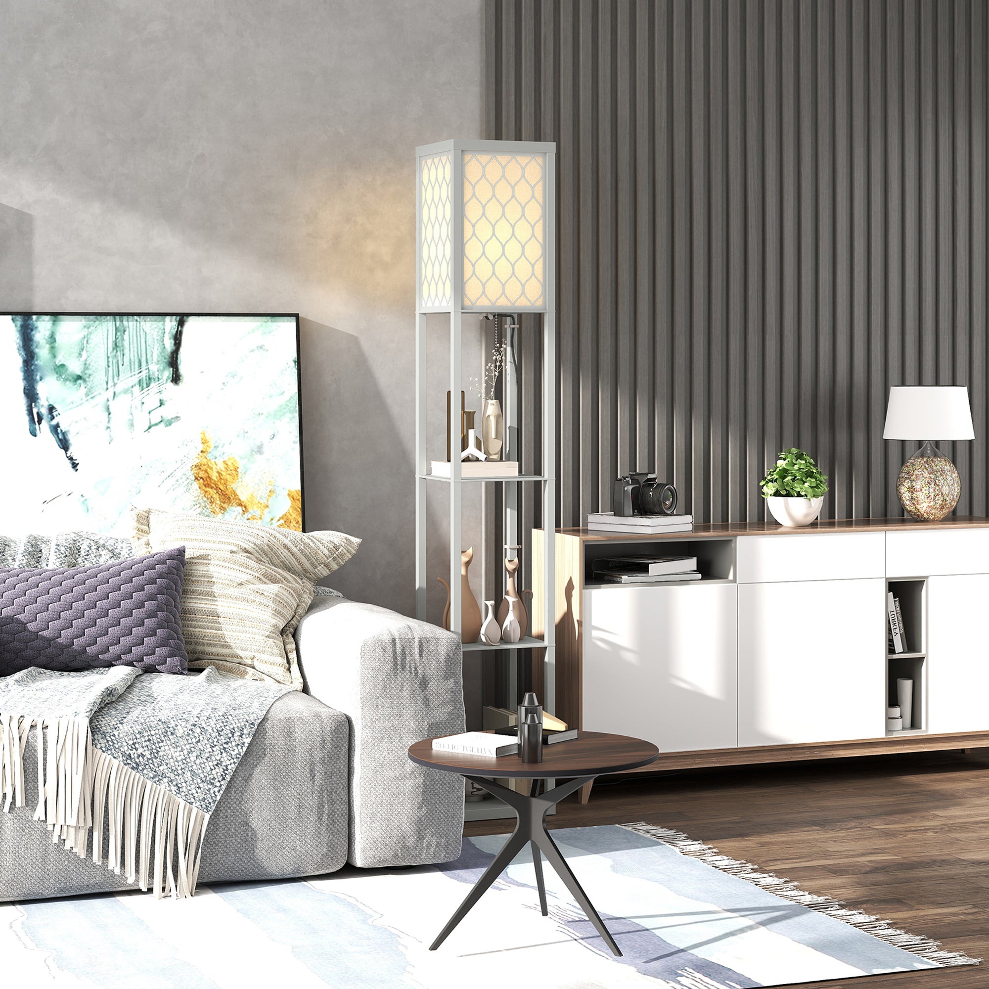 Three-Shelf Standing Lamp - Grey/White