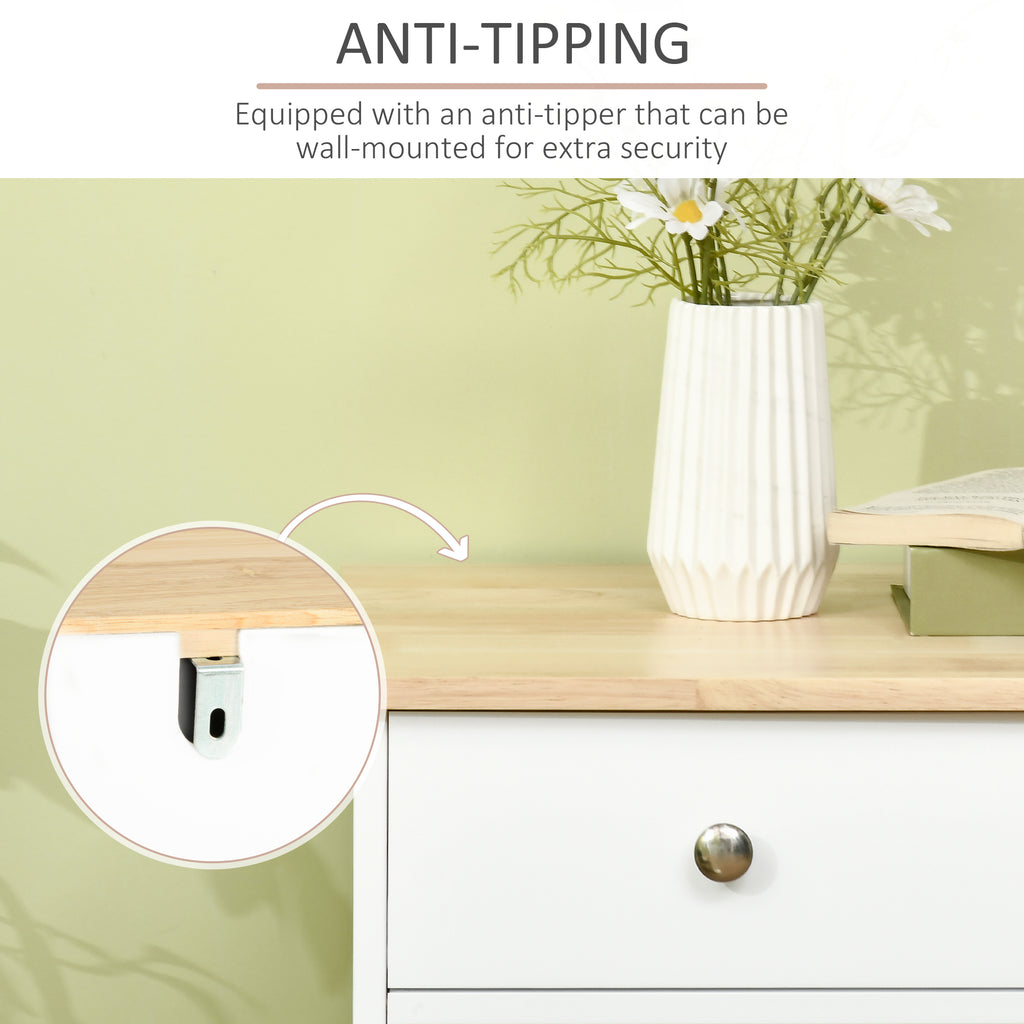 HOMCOM Sideboard with Rubber Wood Top, Modern Storage Cabinet with 3 Adjustable Shelves, White