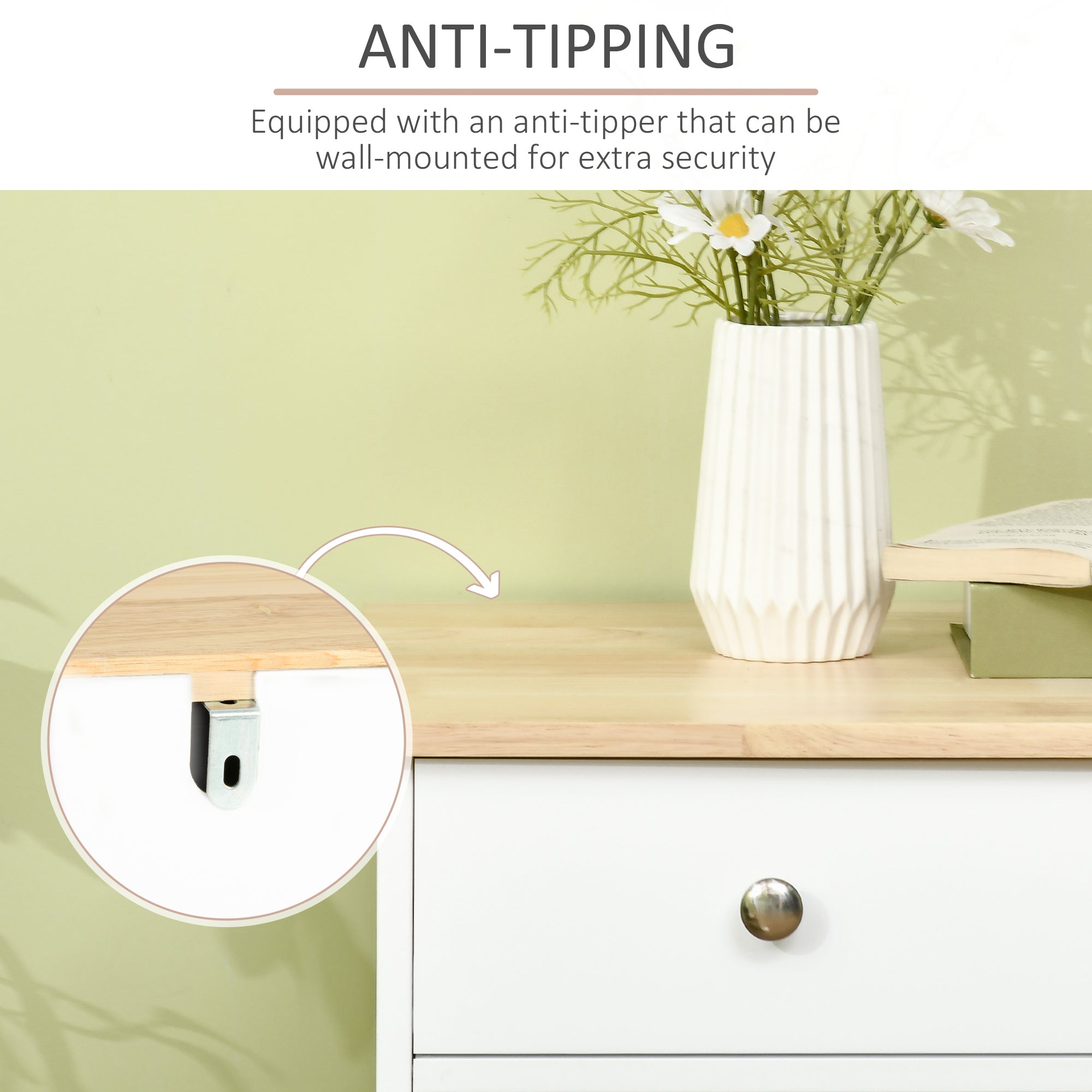 HOMCOM Sideboard with Rubber Wood Top, Modern Storage Cabinet with 3 Adjustable Shelves, White