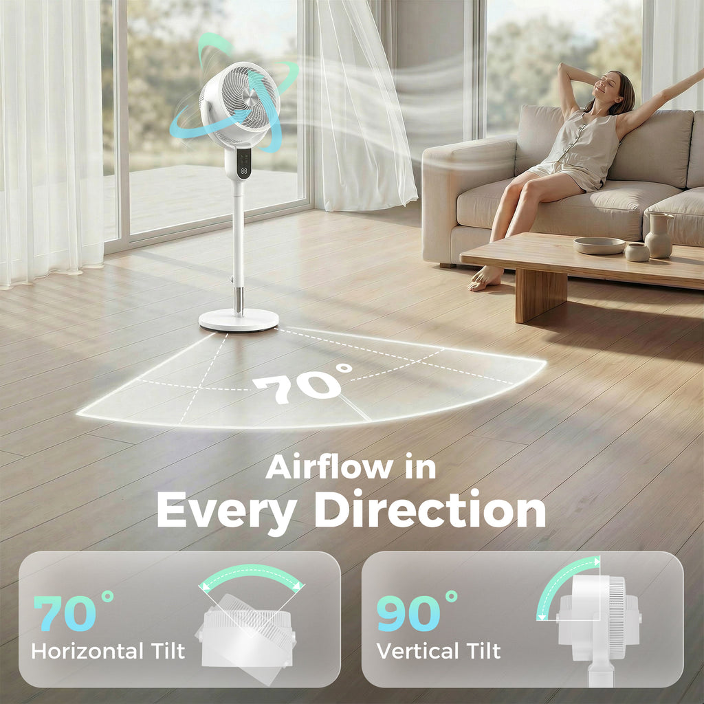 20 dB Silent Standing Fan for Bedroom, 42" Pedestal Fan with Remote, 90° Oscillating, 8 Speeds, Remote Control, White
