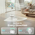20 dB Silent Standing Fan for Bedroom, 42" Pedestal Fan with Remote, 90° Oscillating, 8 Speeds, Remote Control, White